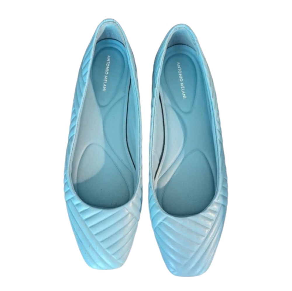 New Antonio Melani Blue Quilted Leather Flat Shoes sz 7.5